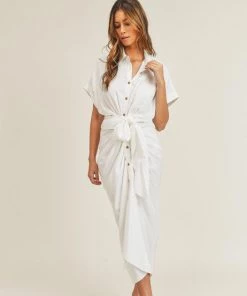 She She Boutique CLOTHING Tie Front Dress - Off White