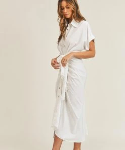 She She Boutique CLOTHING Tie Front Dress - Off White