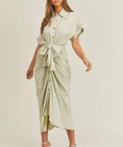 She She Boutique Tie Front Dress - Melon CLOTHING
