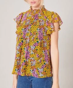 She She Boutique Hitachi Floral Mock Neck Top - Orange Multi