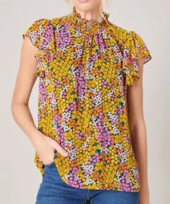 She She Boutique Hitachi Floral Mock Neck Top - Orange Multi