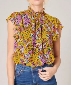 She She Boutique Hitachi Floral Mock Neck Top - Orange Multi