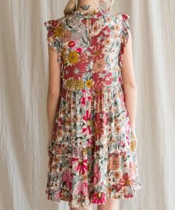 She She Boutique Floral Mock Neck Dress - Pink
