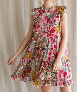 She She Boutique Floral Mock Neck Dress - Pink