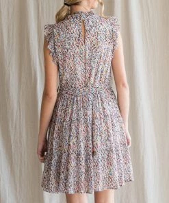 She She Boutique CLOTHING Waist Tie Ruffle Dress - Off White