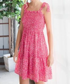 She She Boutique Shoulder Tie Dress - Hot Pink