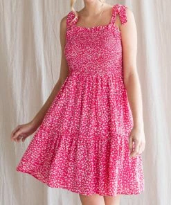 She She Boutique Shoulder Tie Dress - Hot Pink