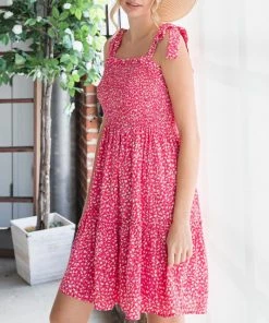 She She Boutique Shoulder Tie Dress - Hot Pink