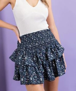 She She Boutique NEW ARRIVALS Floral Mini Skirt - Navy