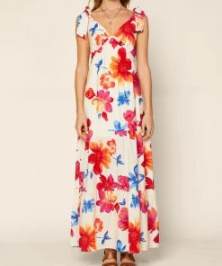 She She Boutique Floral Maxi Dress - Cream/Red CLOTHING