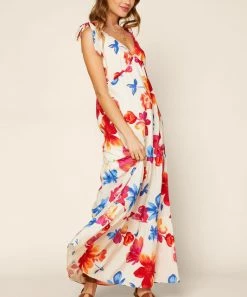 She She Boutique Floral Maxi Dress - Cream/Red CLOTHING