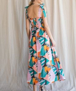 She She Boutique Smocked Midi Dress - Pink Multi CLOTHING