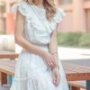 She She Boutique Pointelle Ruffle Dress - White