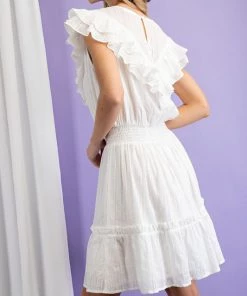 She She Boutique Pointelle Ruffle Dress - White