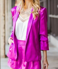 She She Boutique CLOTHING Satin Blazer - Champagne OR French Rose