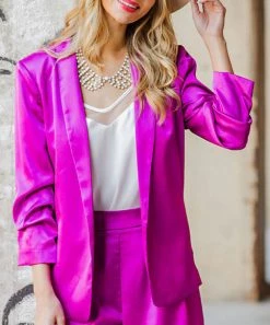 She She Boutique CLOTHING Satin Blazer - Champagne OR French Rose