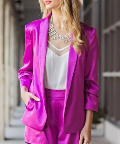 She She Boutique CLOTHING Satin Blazer - Champagne OR French Rose
