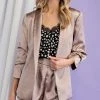 She She Boutique CLOTHING Satin Blazer - Champagne OR French Rose