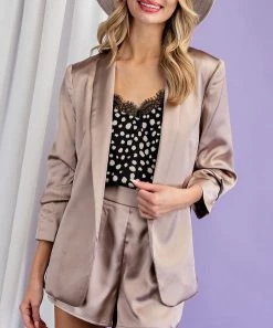 She She Boutique CLOTHING Satin Blazer - Champagne OR French Rose