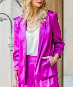 She She Boutique CLOTHING Satin Blazer - Champagne OR French Rose