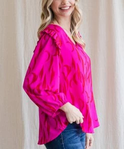 She She Boutique NEW ARRIVALS Long Sleeve Blouse - Pink/Red