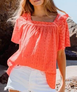 She She Boutique Eyelet Top - Coral Orange OR White CLOTHING