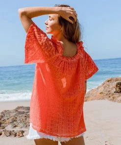 She She Boutique Eyelet Top - Coral Orange OR White CLOTHING