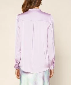 She She Boutique Satin Buttondown Shirt - Lavender OR Off White CLOTHING