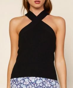 She She Boutique Criss Cross Halter Neck Sweater Top - Black