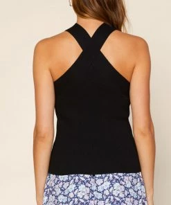 She She Boutique Criss Cross Halter Neck Sweater Top - Black