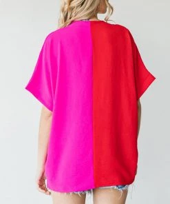She She Boutique Color Block Top - Red/Pink CLOTHING