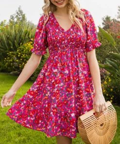 She She Boutique NEW ARRIVALS Smocked Bodice Dress - Hot Pink