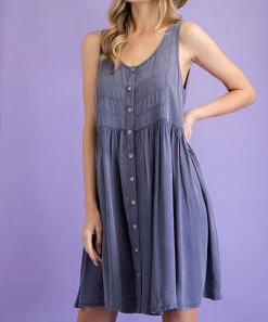 She She Boutique NEW ARRIVALS Mineral Washed Button Down Dress - Hot Pink OR Denim