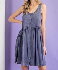 She She Boutique NEW ARRIVALS Mineral Washed Button Down Dress - Hot Pink OR Denim