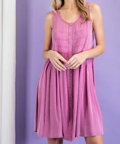 She She Boutique NEW ARRIVALS Mineral Washed Button Down Dress - Hot Pink OR Denim