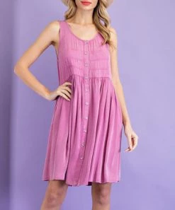 She She Boutique NEW ARRIVALS Mineral Washed Button Down Dress - Hot Pink OR Denim
