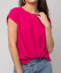 She She Boutique Twist Hem Top - Fuchsia