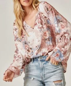 She She Boutique CLOTHING Floral Blouse - Mauve Blue