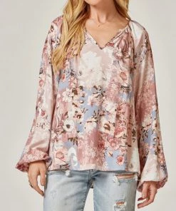 She She Boutique CLOTHING Floral Blouse - Mauve Blue