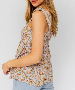 She She Boutique Sleeveless Ruffle Top - Blue/Red Ditsy Floral CLOTHING