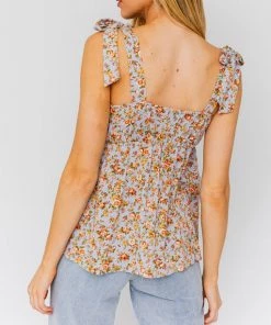 She She Boutique Sleeveless Ruffle Top - Blue/Red Ditsy Floral CLOTHING