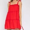 She She Boutique Tiered Dress With Shoulder Tie - Red CLOTHING