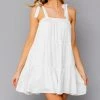 She She Boutique CLOTHING Tiered Dress With Shoulder Tie - White