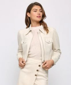 She She Boutique Suede Jacket - Bone CLOTHING