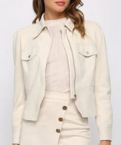 She She Boutique Suede Jacket - Bone CLOTHING