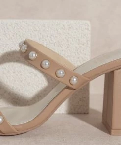 She She Boutique Victoria Pearl Strap Heels - Nude SHOES