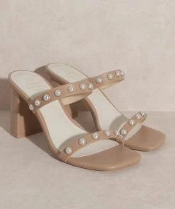 She She Boutique Victoria Pearl Strap Heels - Nude SHOES