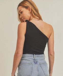 She She Boutique One Shoulder Bodysuit - Black