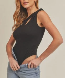 She She Boutique One Shoulder Bodysuit - Black