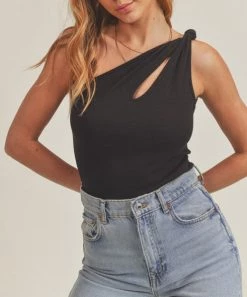 She She Boutique One Shoulder Bodysuit - Black